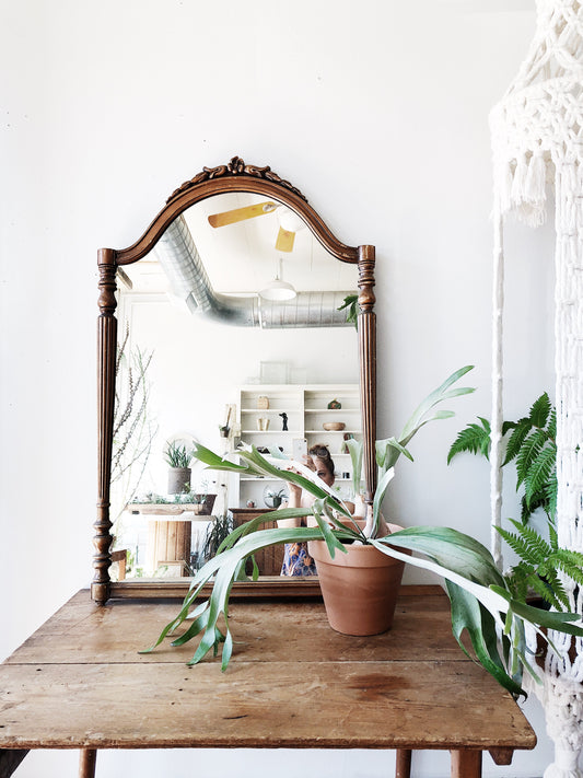 Vintage Arched Wood Mirror