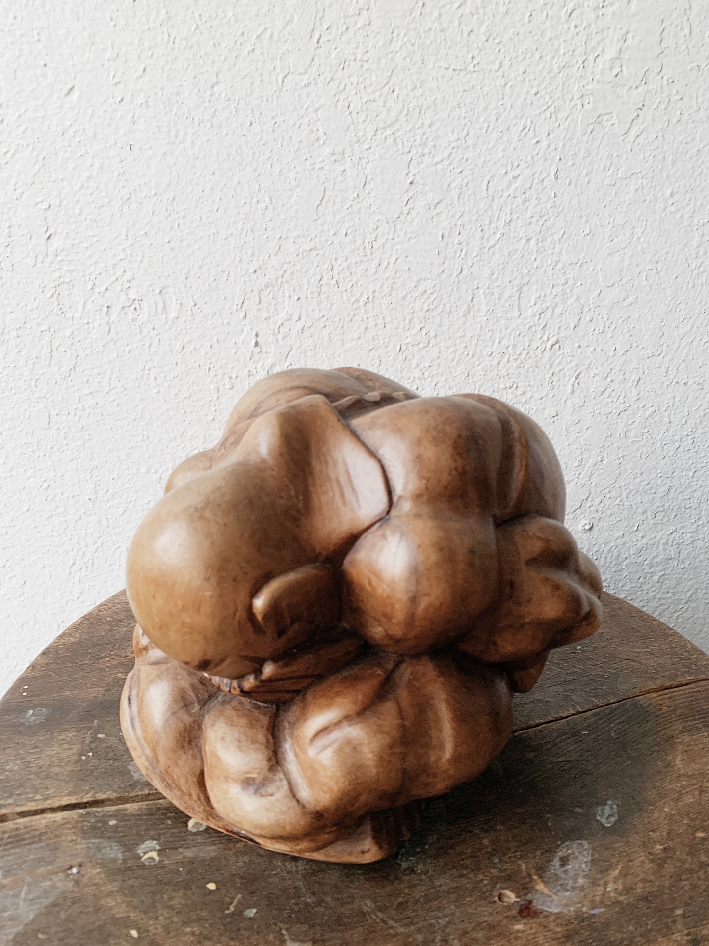 Large Carved Wood Weeping Buddha