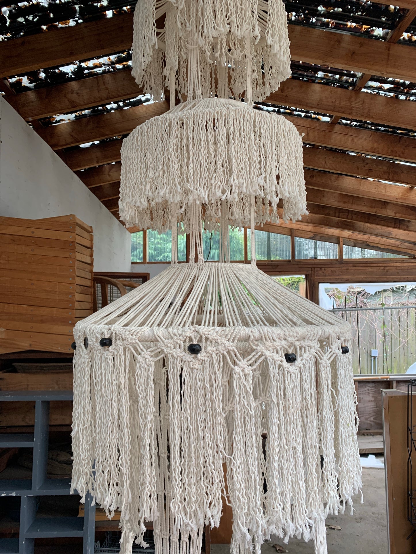 Huge Vintage Hanging Macrame Art / Table
