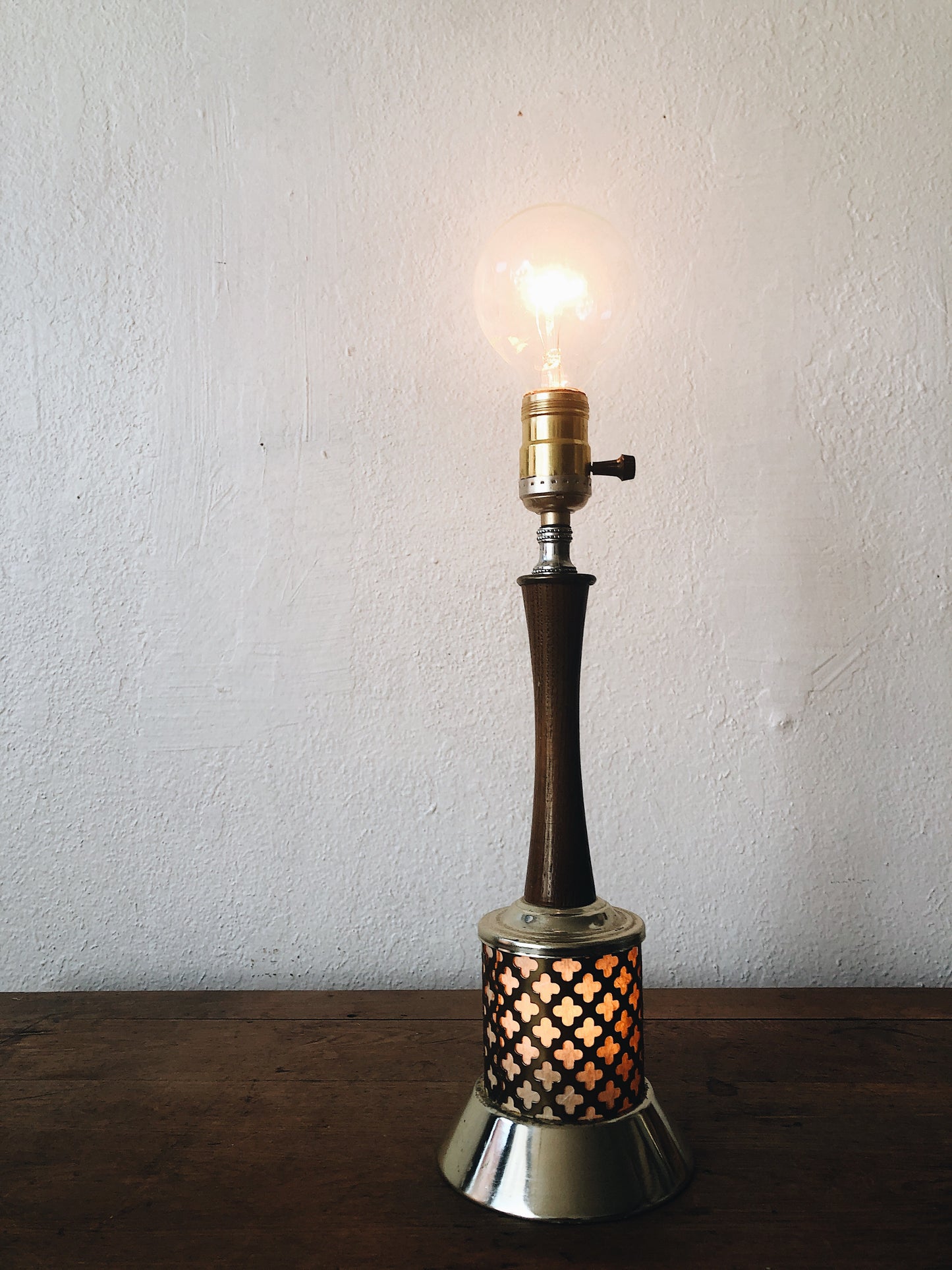 Vintage MCM Brass and Teak Lamp with Nightlight