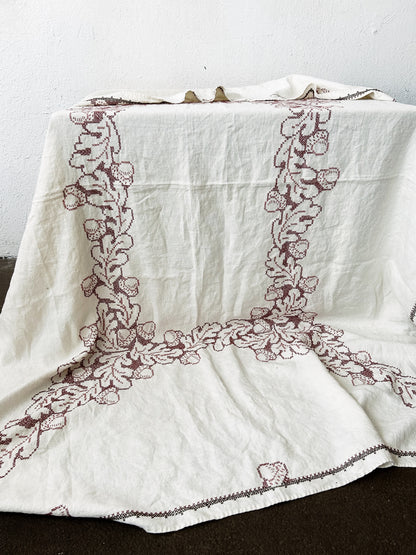 Large Vintage Embroidered Linen Tablecloth