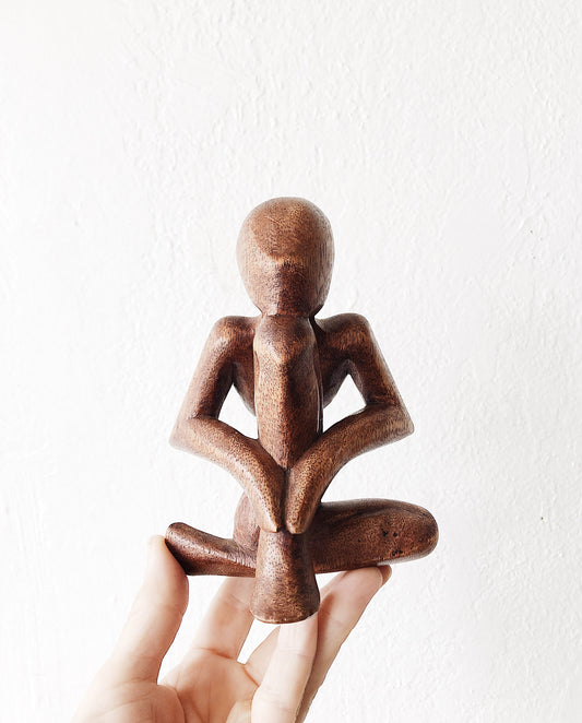 Vintage Wooden Meditation Sculpture