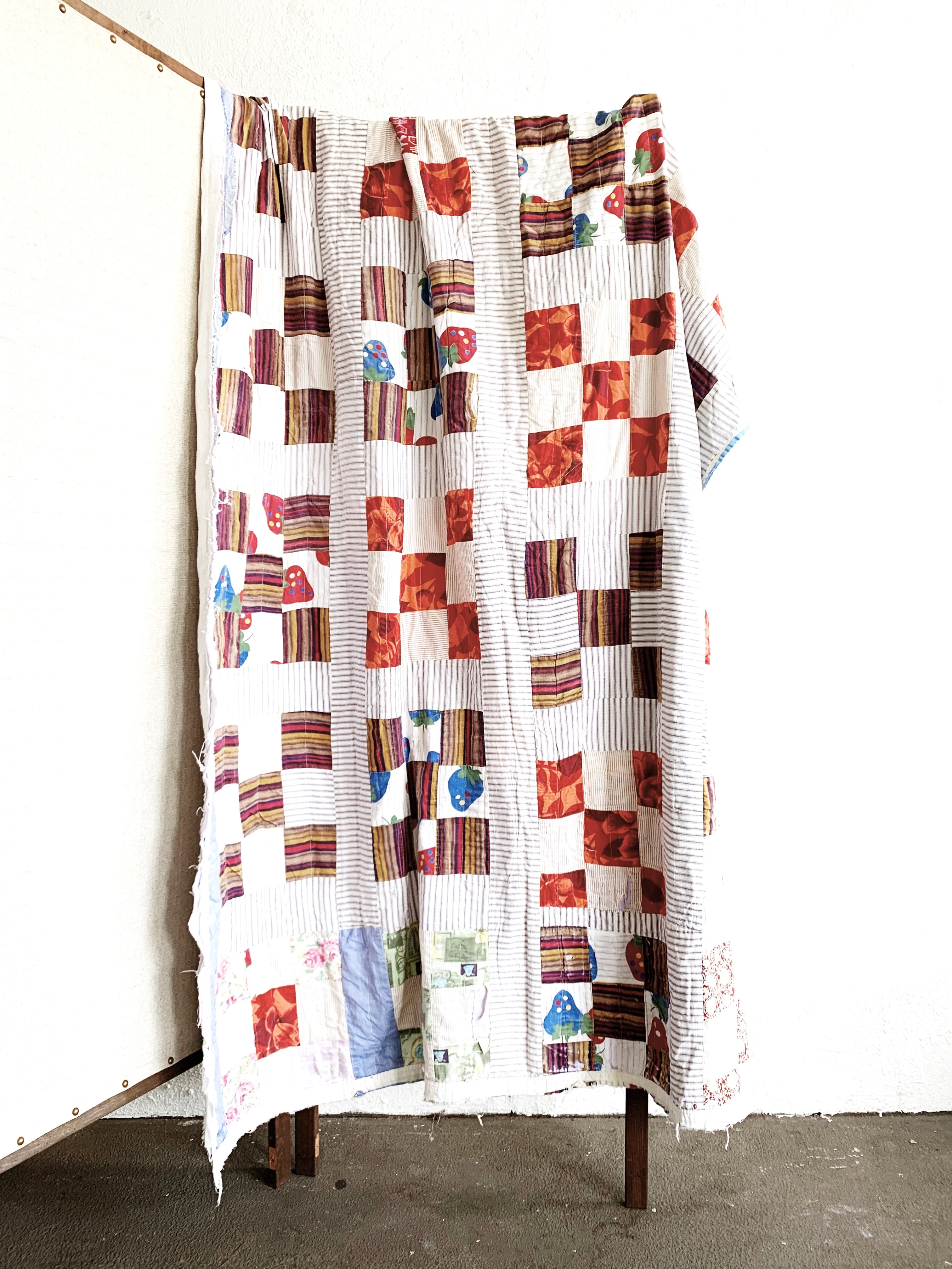 Antique Hand Sewn Cotton Patchwork Quilt - Thumbnail 3