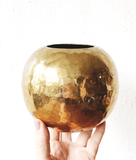 Vintage Hammered Brass Orb Vase
