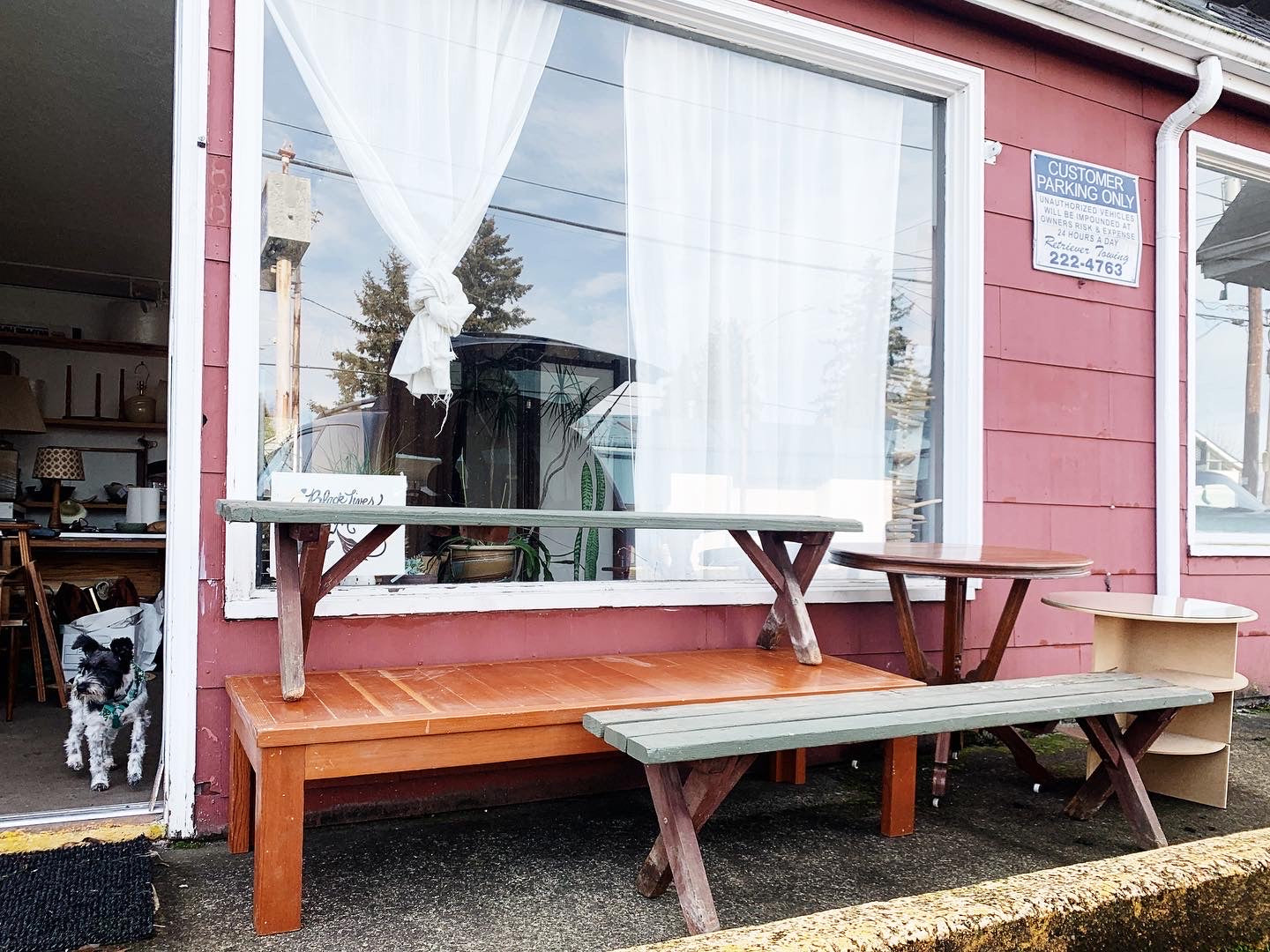 Long Vintage Wood Picnic Bench