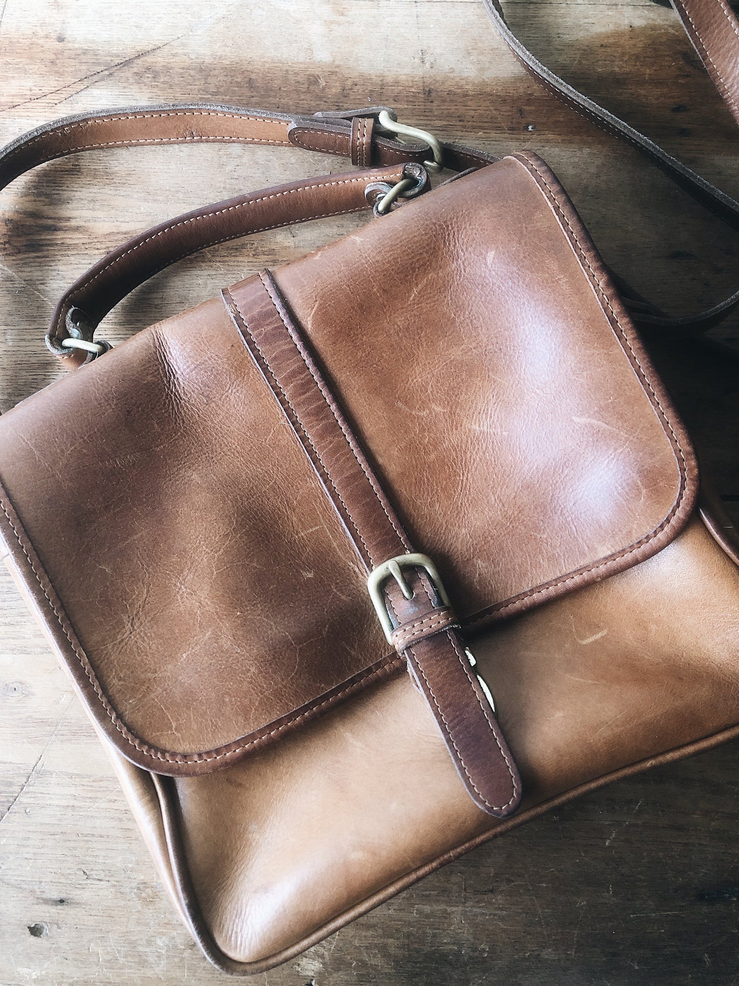 Vintage Bass Leather Cross Body Satchel