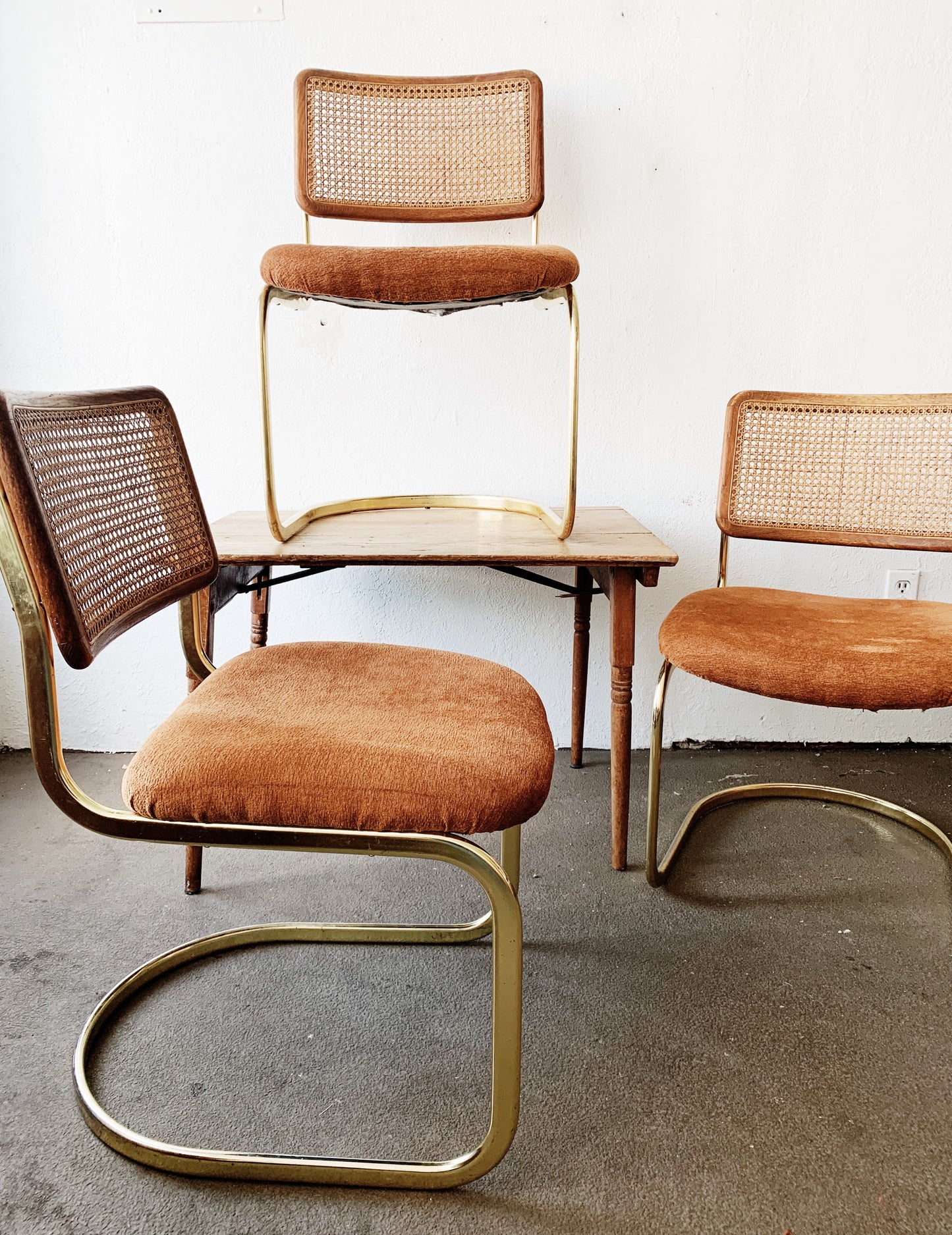 Three Vintage Caned Back Chairs