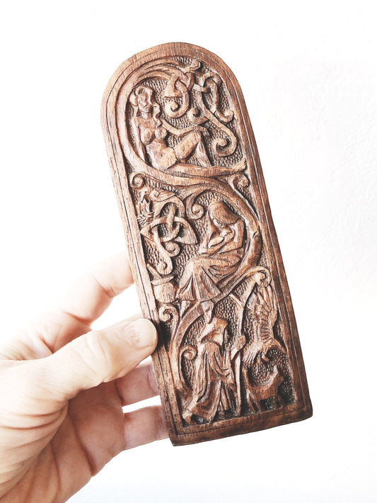 Carved Celtic Three Goddesses Plaque