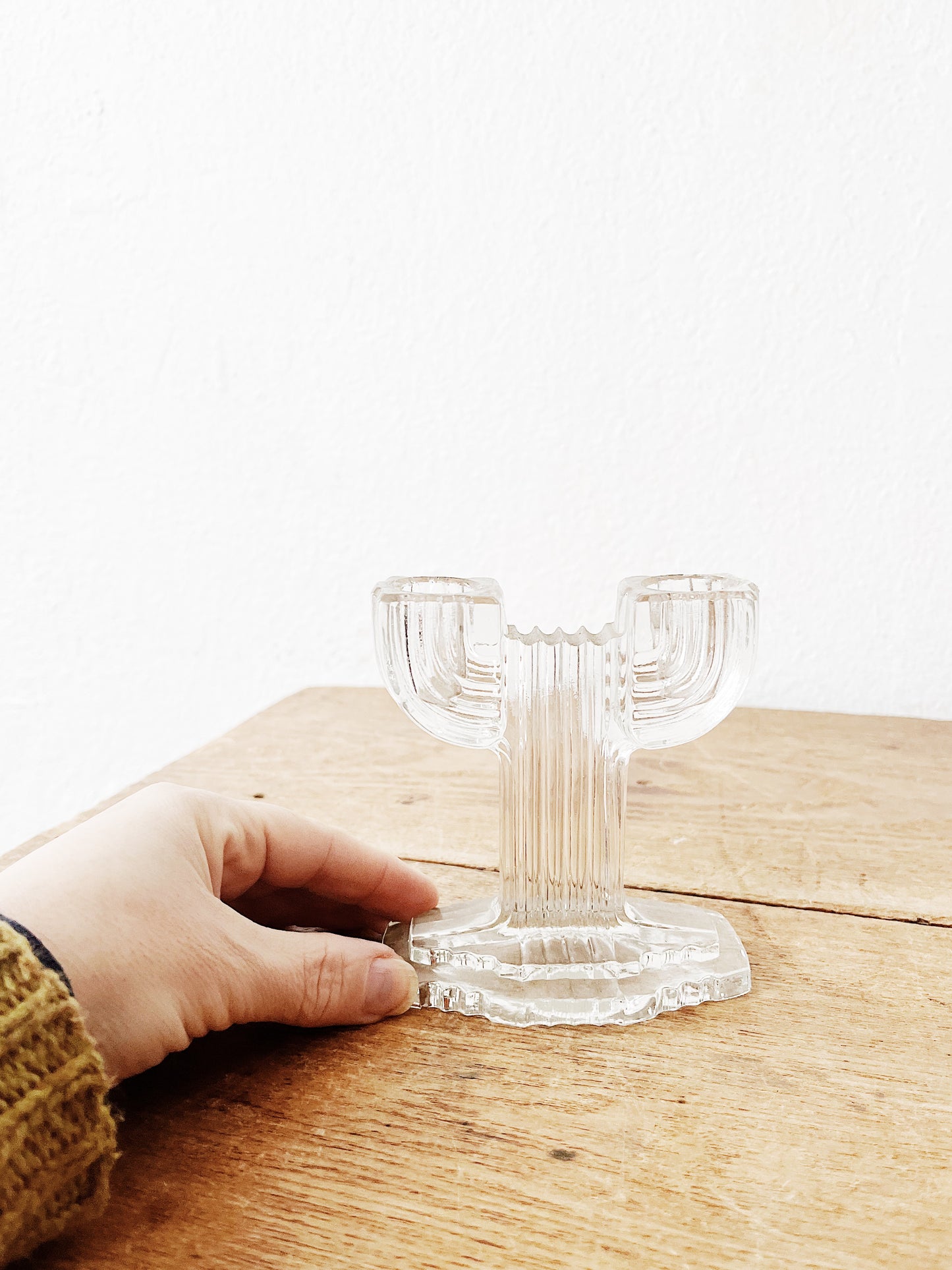 Vintage Cut Glass Cactus Candle Holder