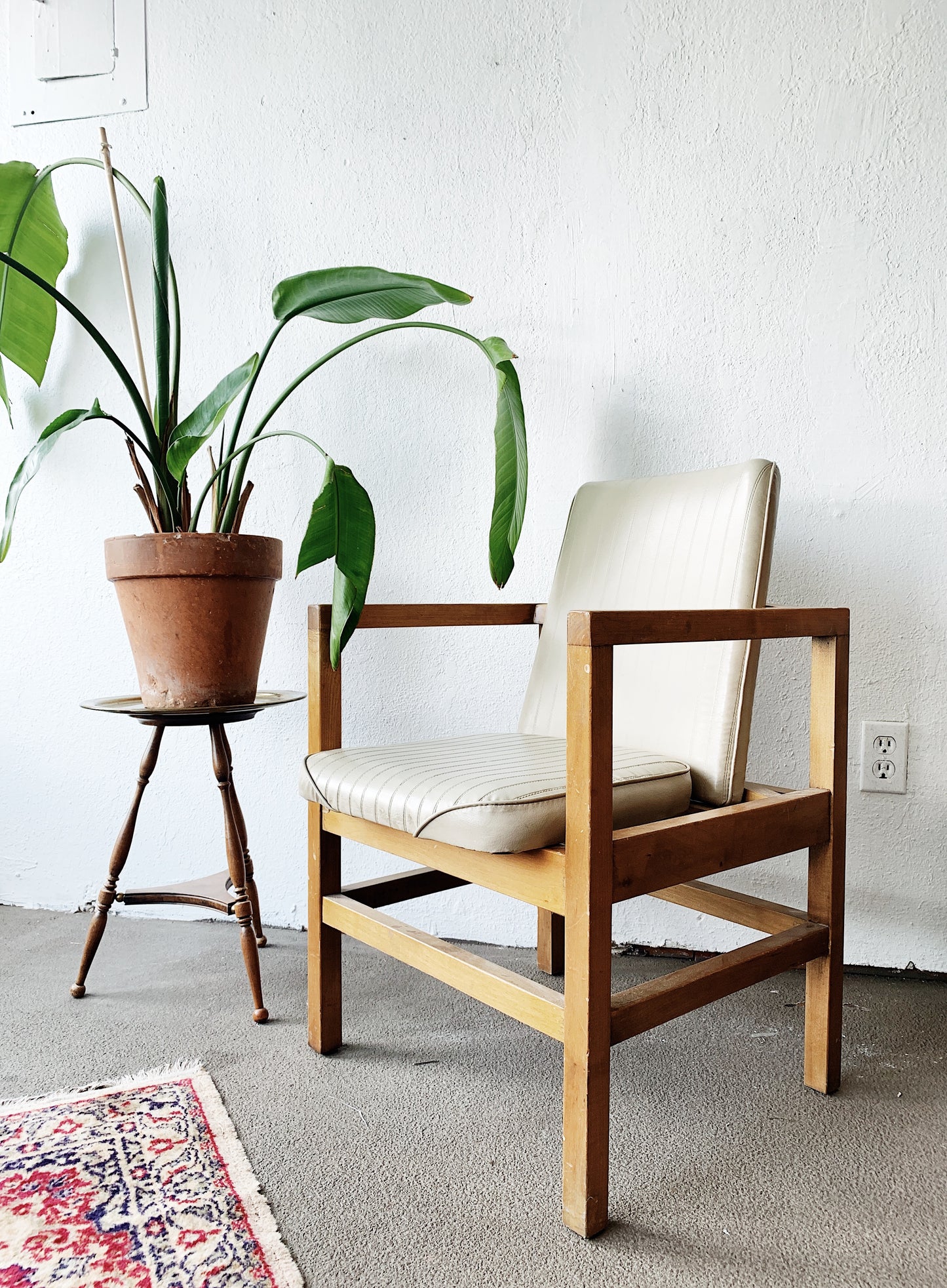 Vintage Wood Framed Vinyl Side Chair
