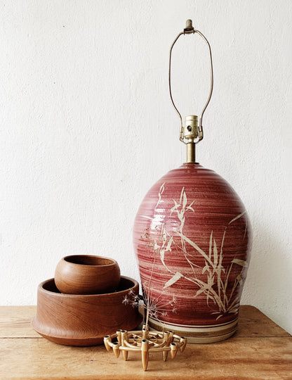 Large Vintage Ceramic Lamp with Pleated Shade