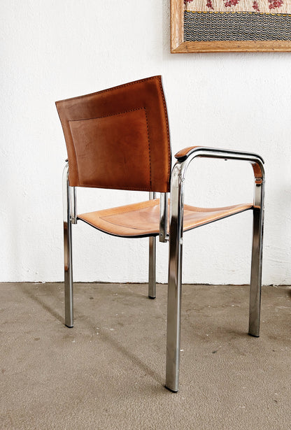 Post Modern Leather and Chrome Chair