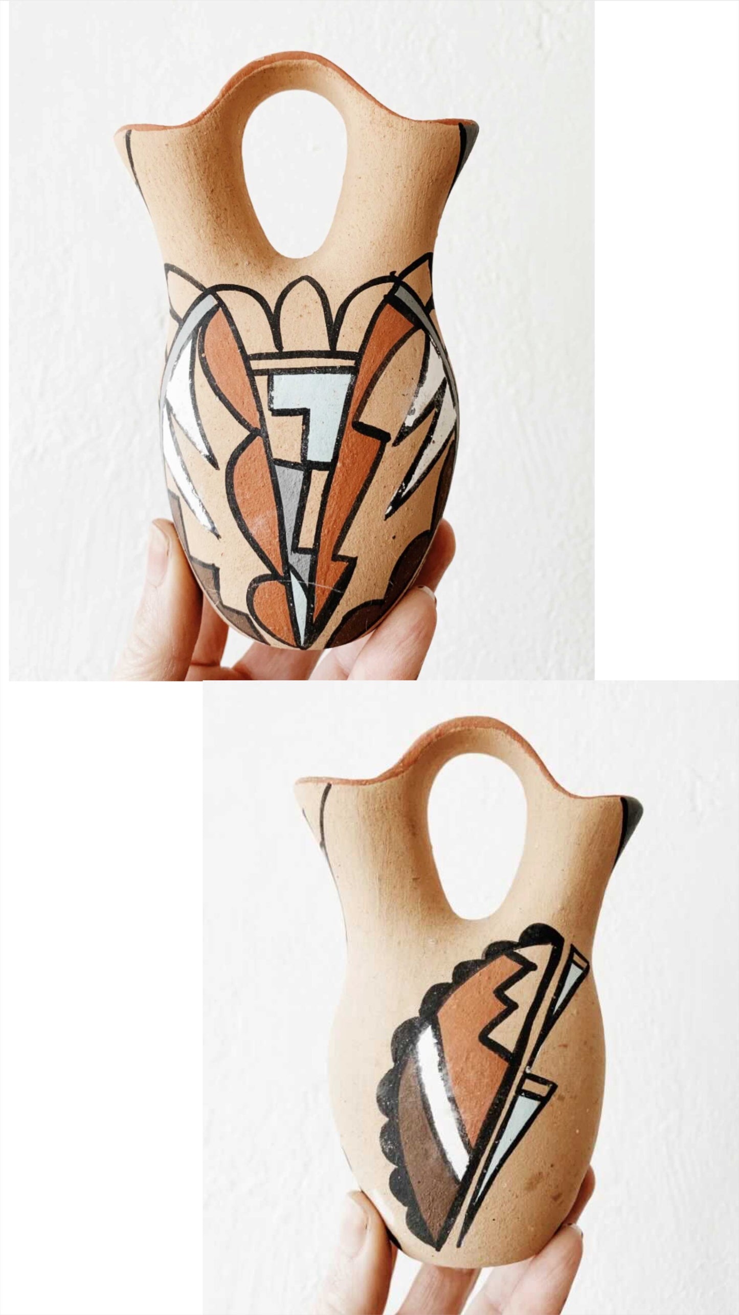 Vintage Hand Painted Double Fluted Pottery Vase