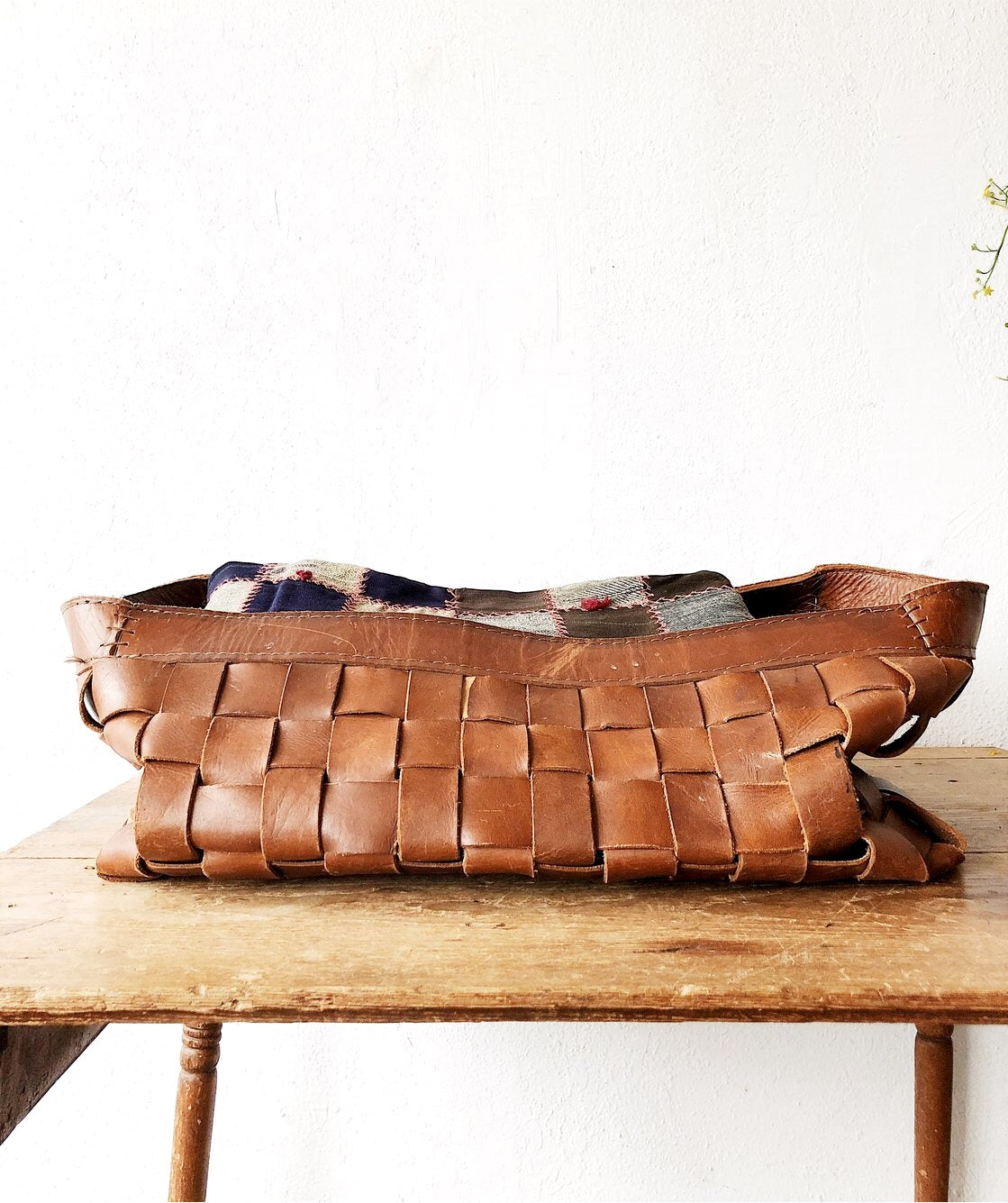 XL Vintage Woven Leather Basket
