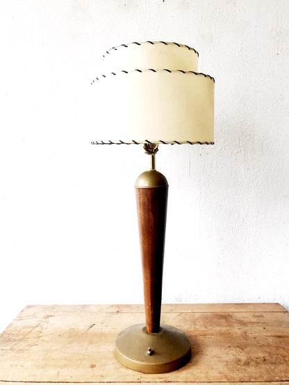 MCM Walnut and Brass Lamp with Shade