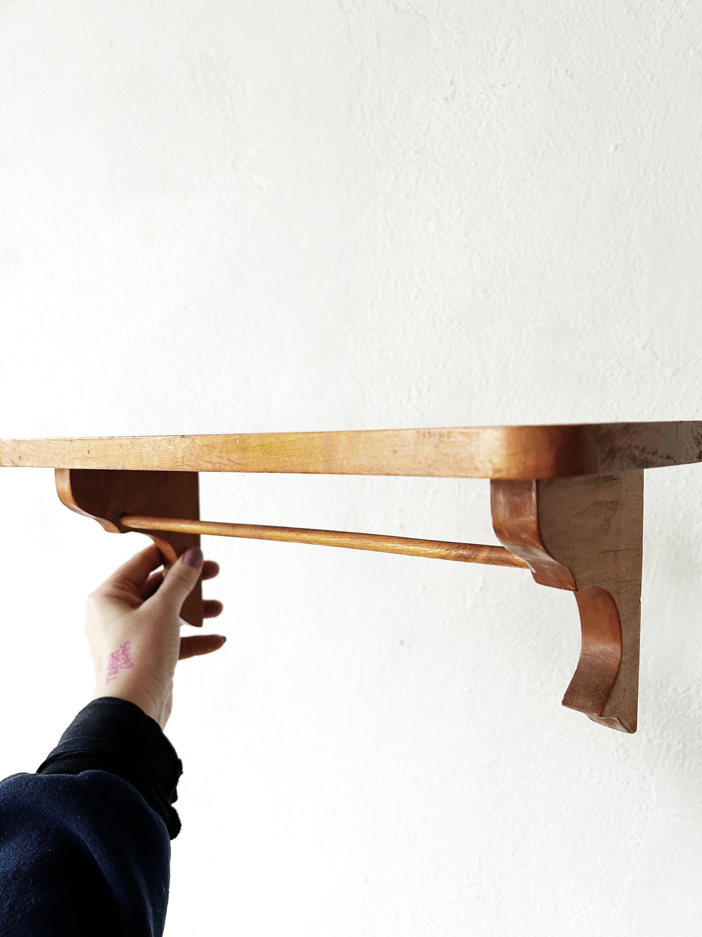 Vintage Wood Shelf with Hanging Bar