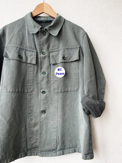 Vintage Weighty Cotton Military Jacket w Peace Pin