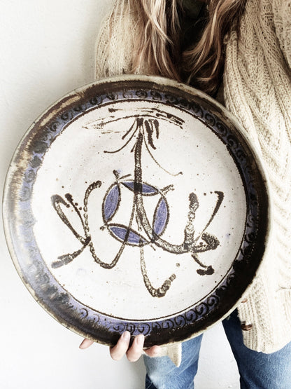 Large Vintage Handmade Pottery Platter