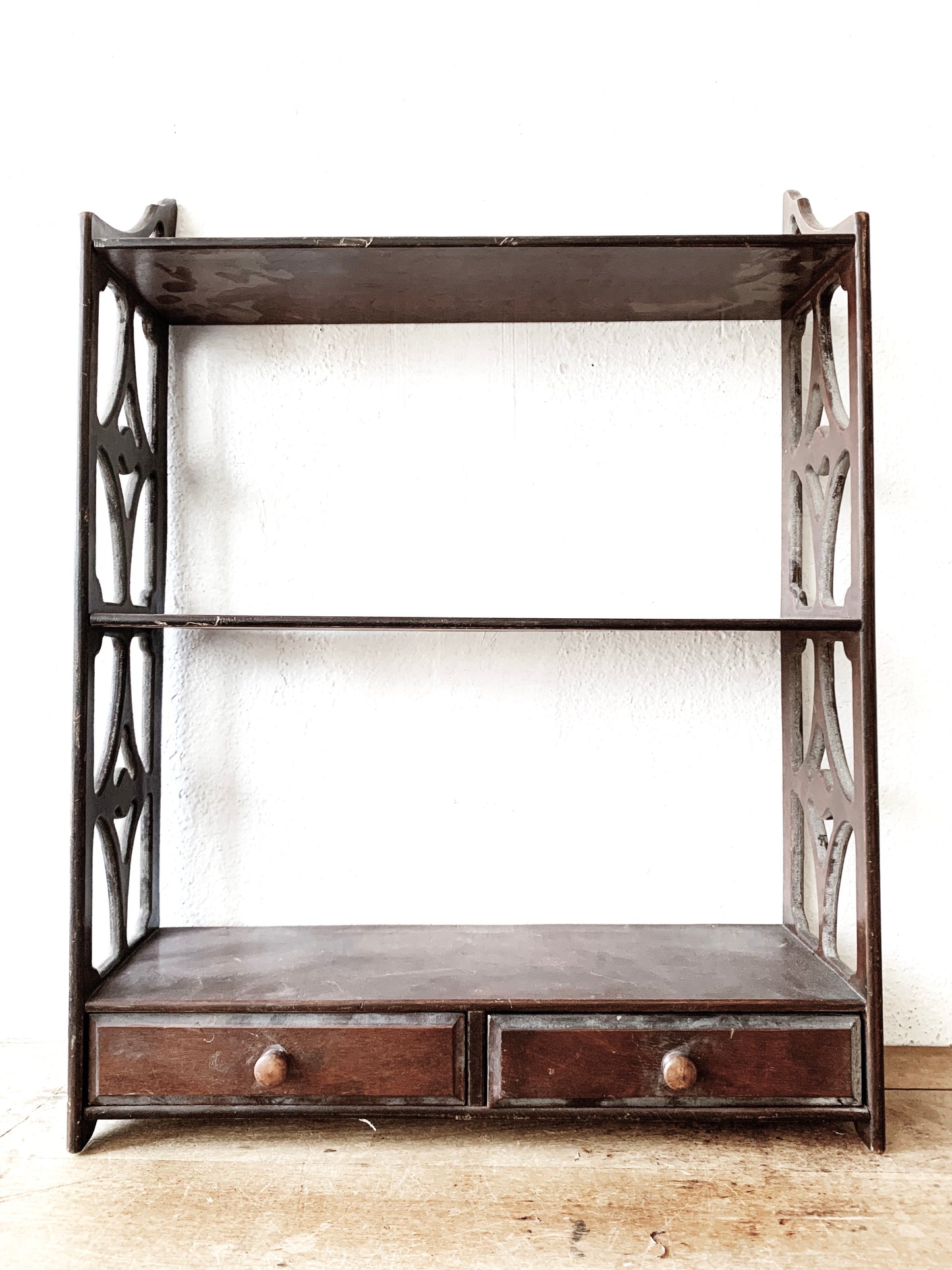 Antique Wood Shelf with Drawers