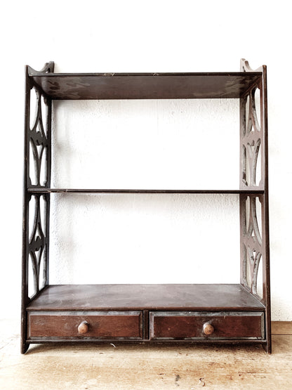 Antique Wood Shelf with Drawers