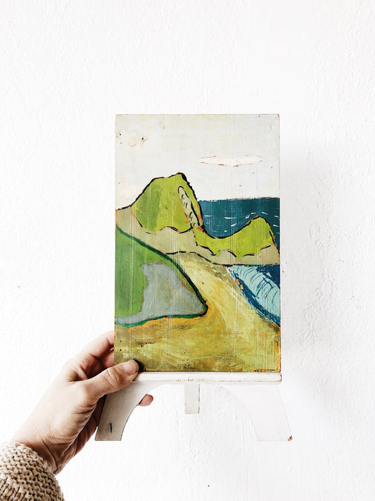 Vintage Folk Landscape Painting and Easel