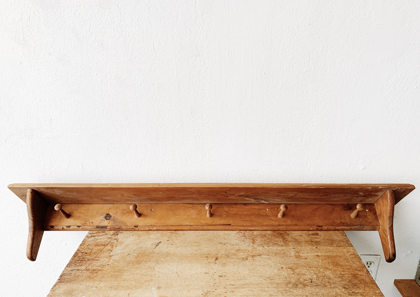 Long Rustic Wood Farmhouse Peg Shelf