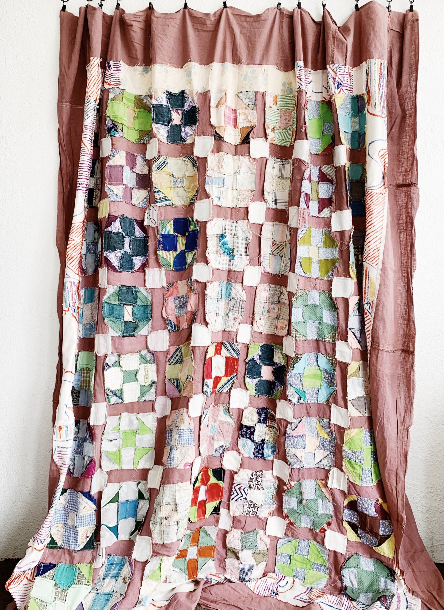 Vintage Hand Stitched Crazy Quilt Topper