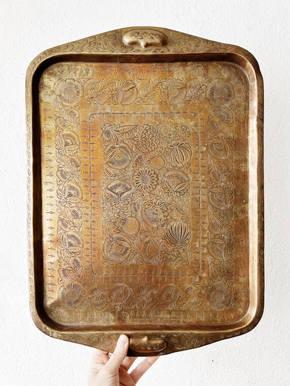 Antique Incised Brass Tray