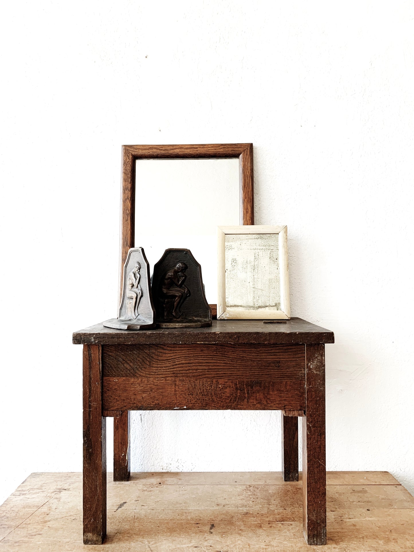 Antique Wood Stool with Storage