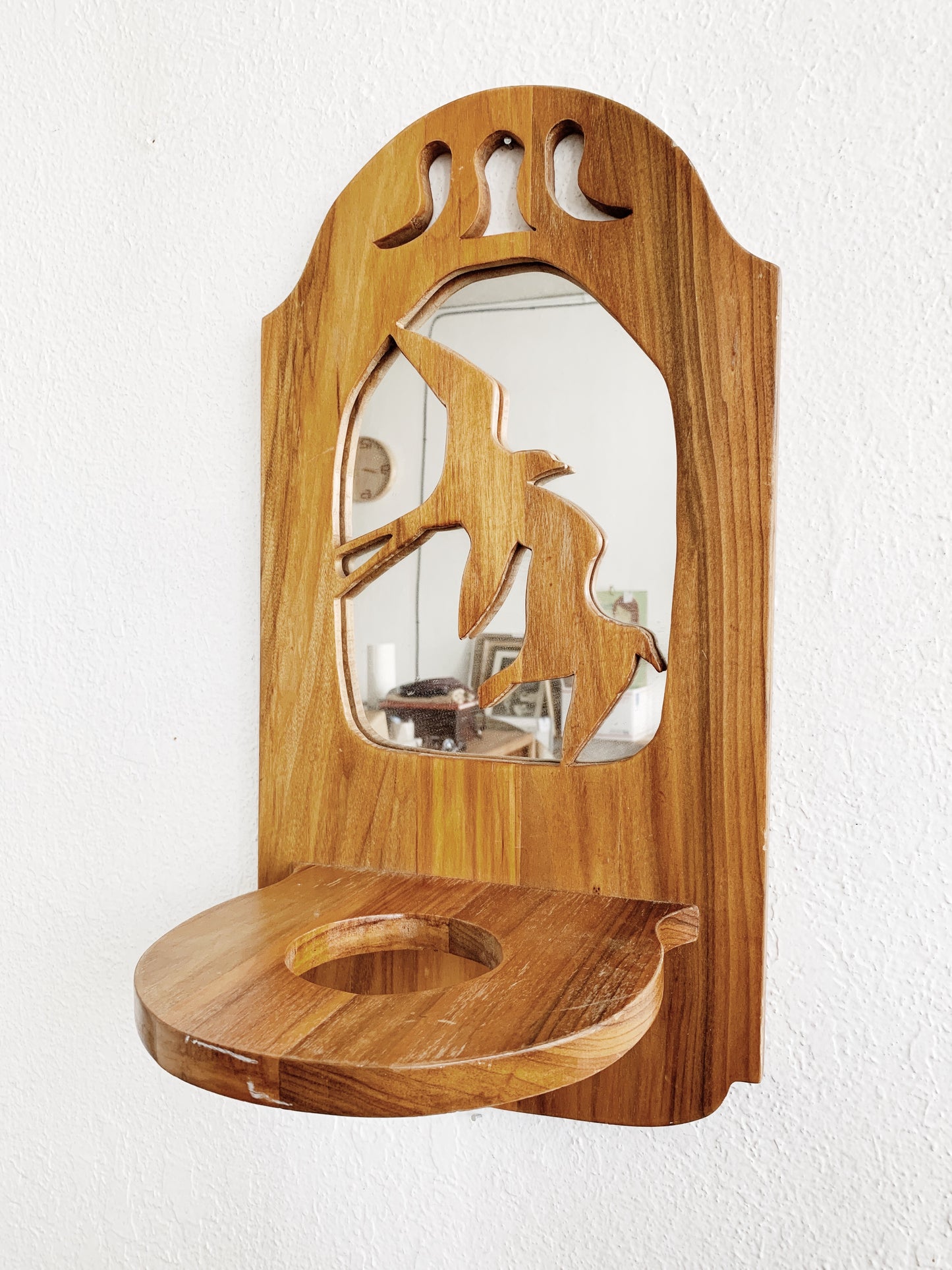 Vintage Wood Mirror Shelf