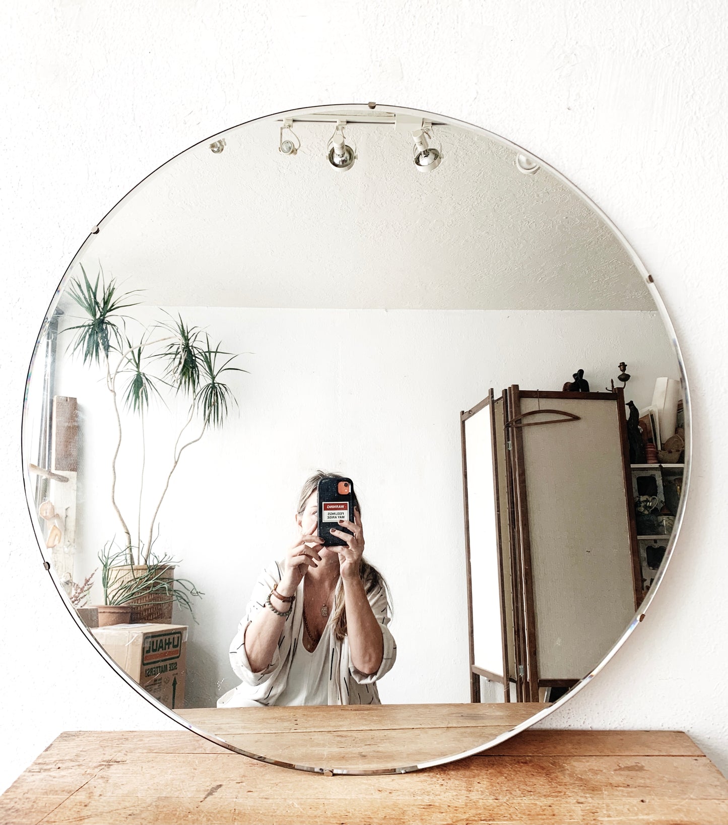 Vintage 32” Round Industrial Edge Mirror