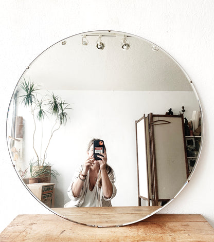 Vintage 32” Round Industrial Edge Mirror