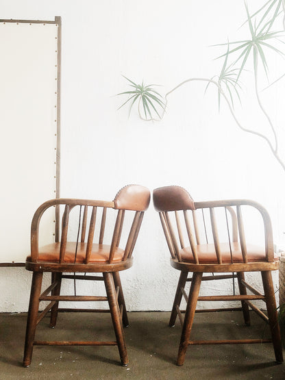 Pair Vintage Upholstered Captains Chairs