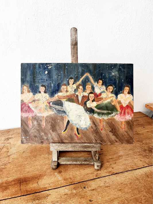 Vintage Naive Folk Painting on Stand