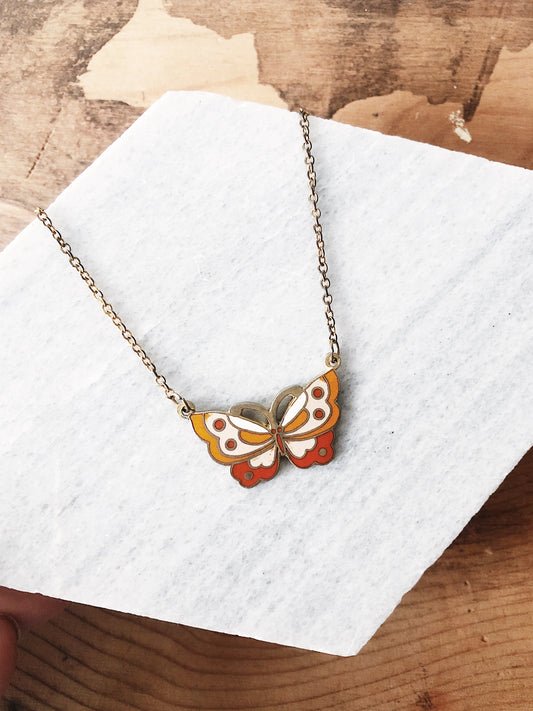 Vintage Cloisonné Butterfly Necklace