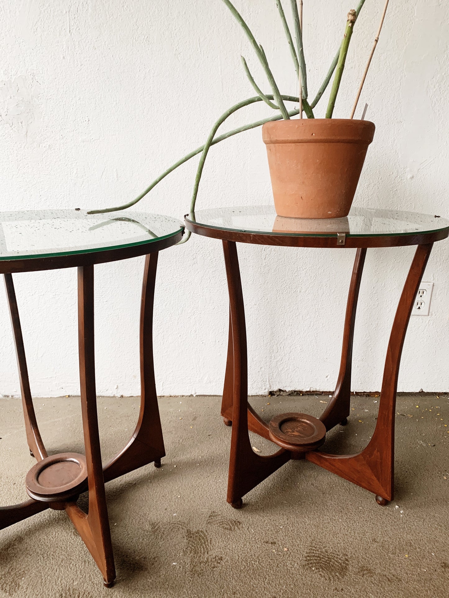 Mid Century Walnut Side Table with Glass Top