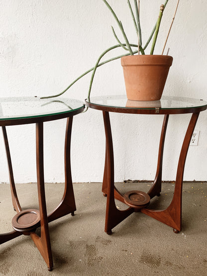 Mid Century Walnut Side Table with Glass Top