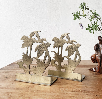 Vintage Incised Brass Bookends