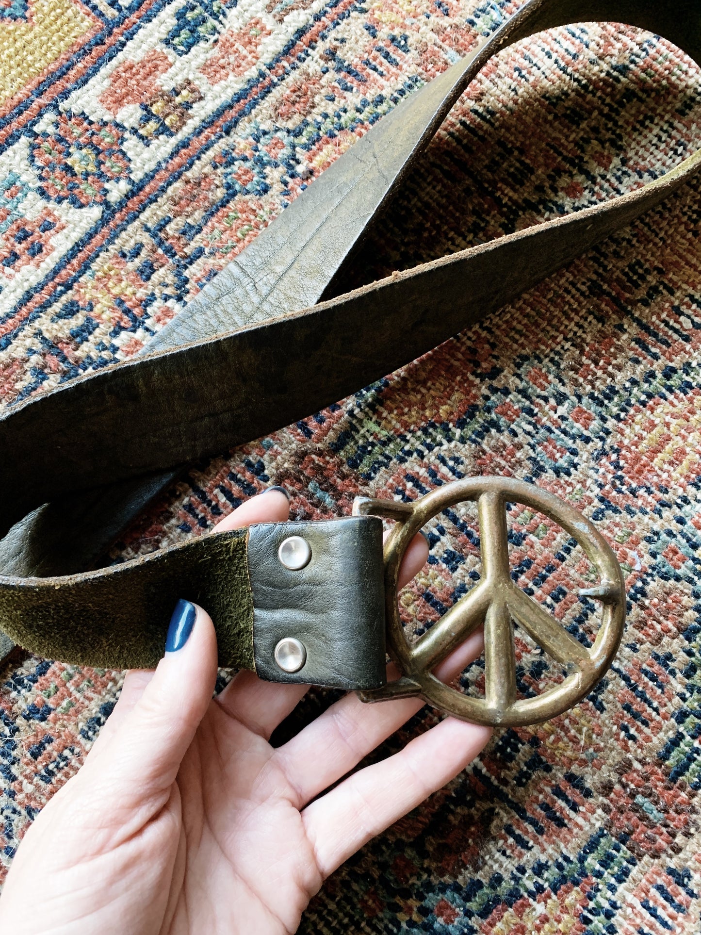 Vintage Leather Belt with Peace Buckle