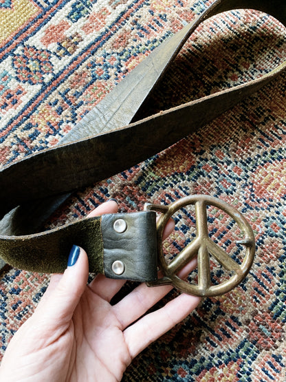 Vintage Leather Belt with Peace Buckle
