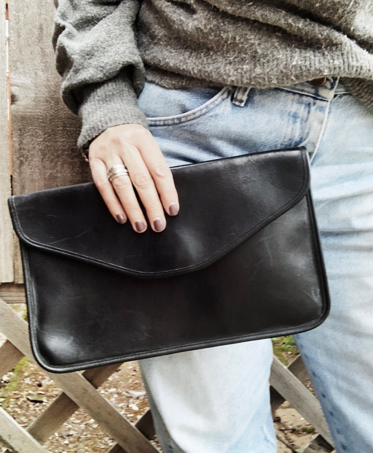 Michael Green Black Leather Clutch