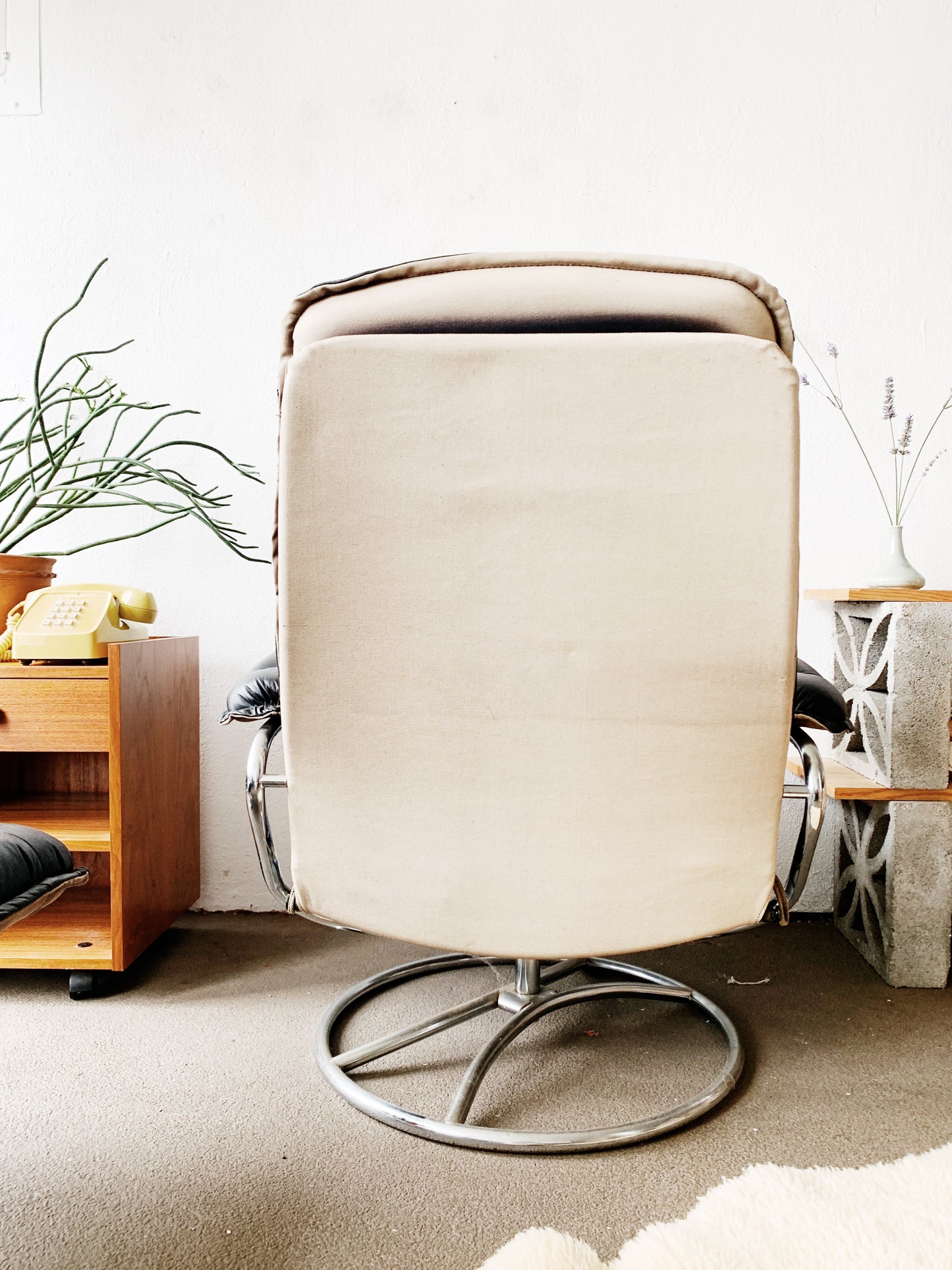 1970’s ChairWorks Black Leather Recliner with Ottoman