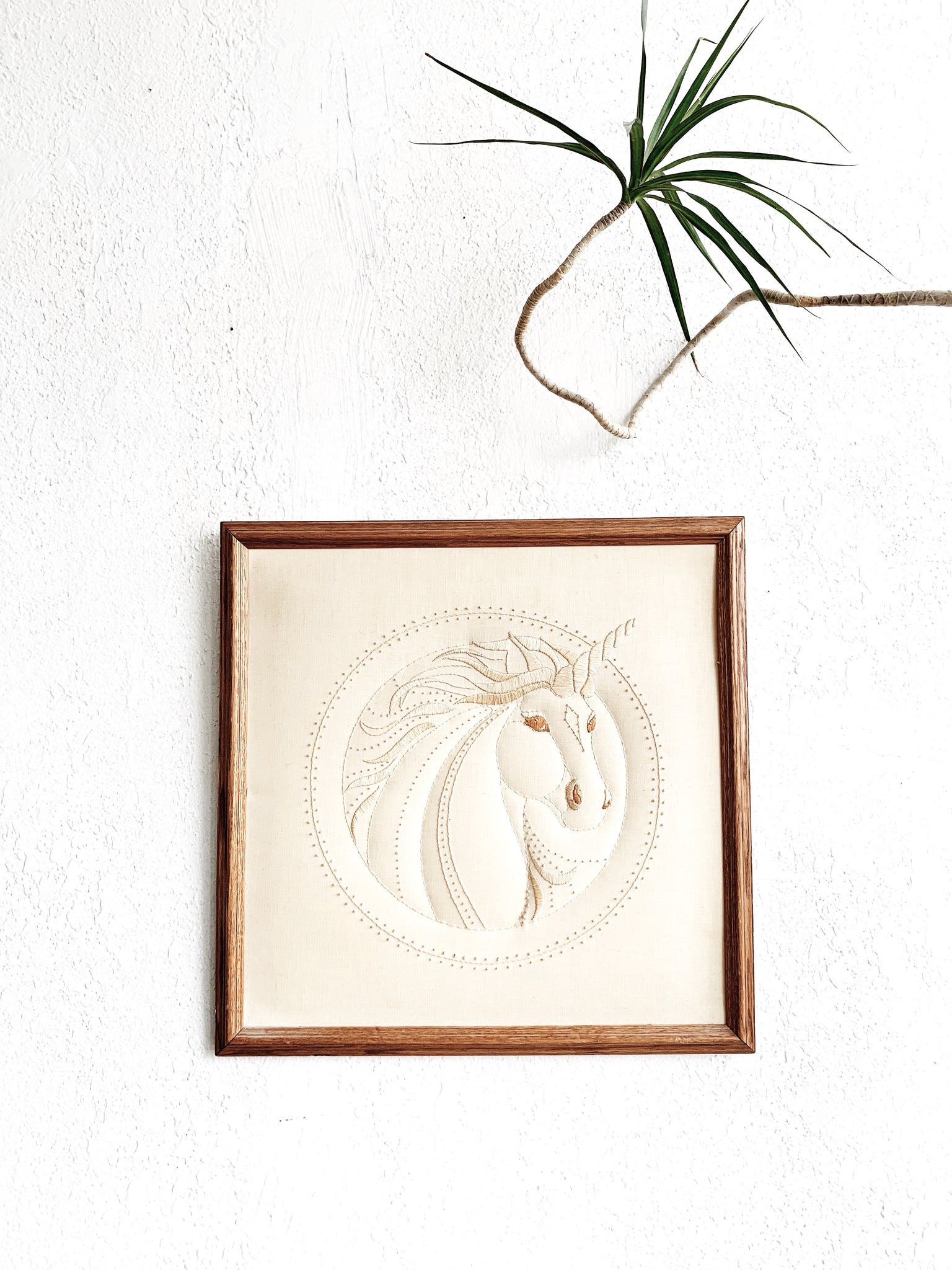 Vintage Framed Unicorn Fabric Art