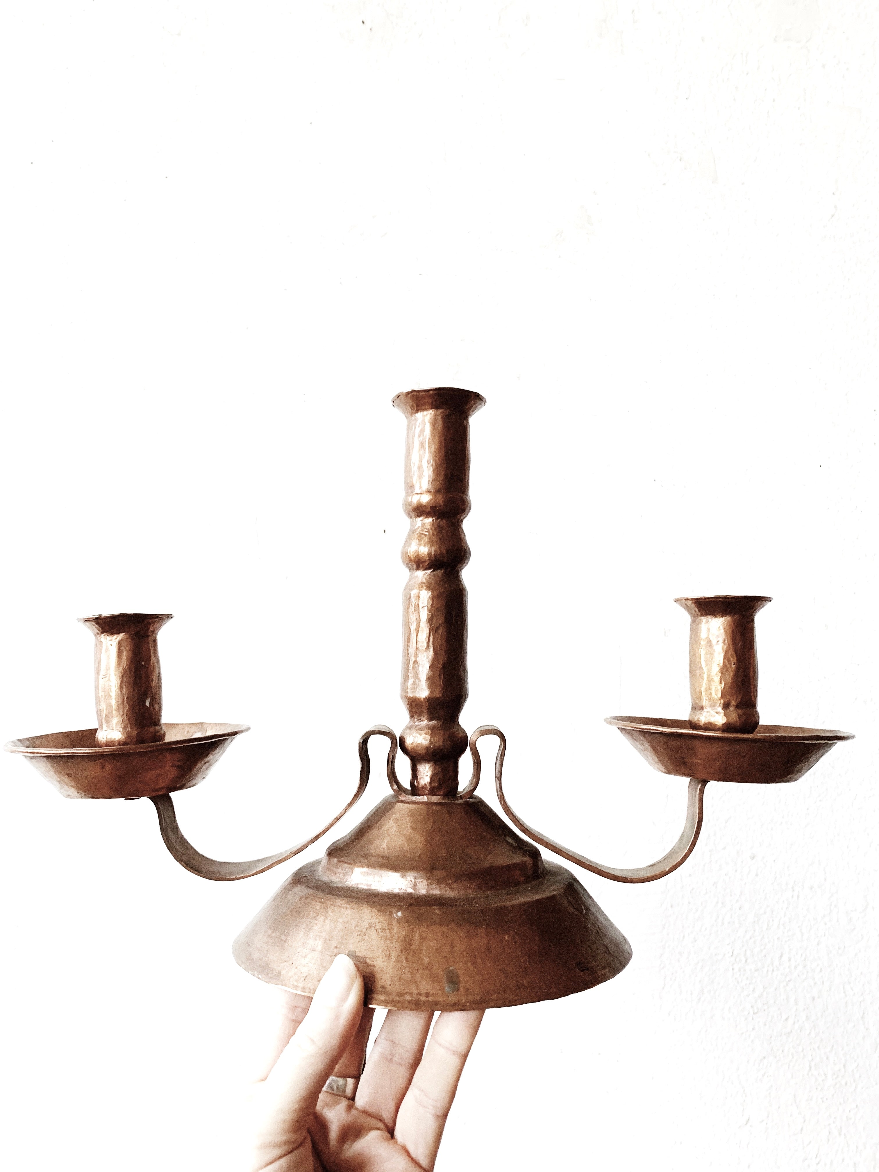 Vintage Hammered Coper Candelabra - Thumbnail 4