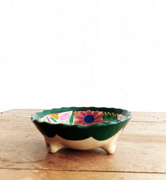 Hand Painted Footed Clay Dish