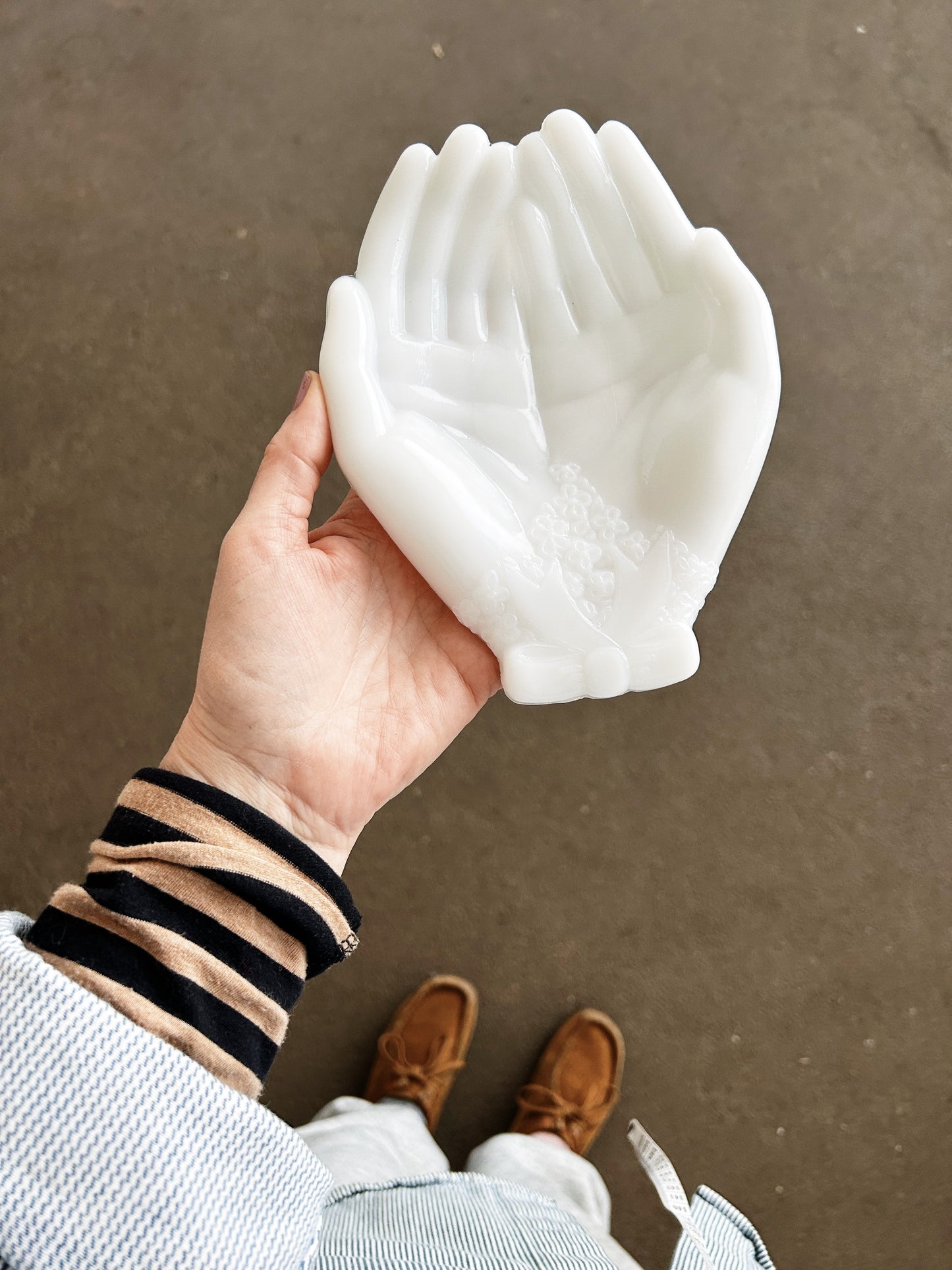 Vintage Milk Glass Hands Dish
