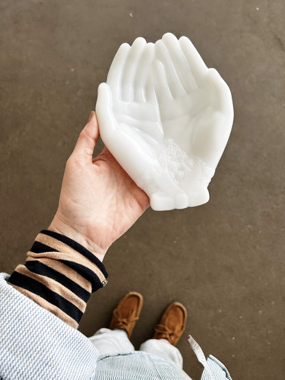 Vintage Milk Glass Hands Dish