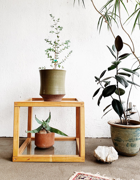 Vintage Wood and Glass Cube Table