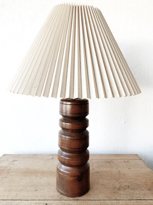 Vintage Turned Wood Lamp with Pleated Shade