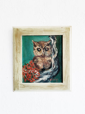 Vintage Framed Owl Painting